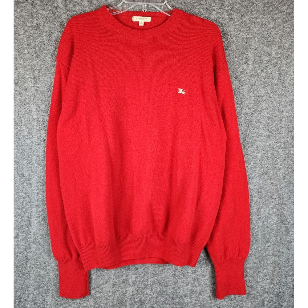 Burberry Sweater Mens L London Red Lambswool Crewneck Prorsum Logo EUC